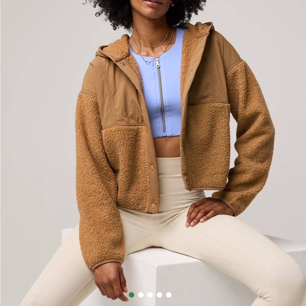 Aerie offline Tan Sherpa-Lined Jacket fuzzy hooded fluff love Sherpa
